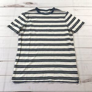 GAP Men White and Gray Stripes Basic Tee Shirt Medium